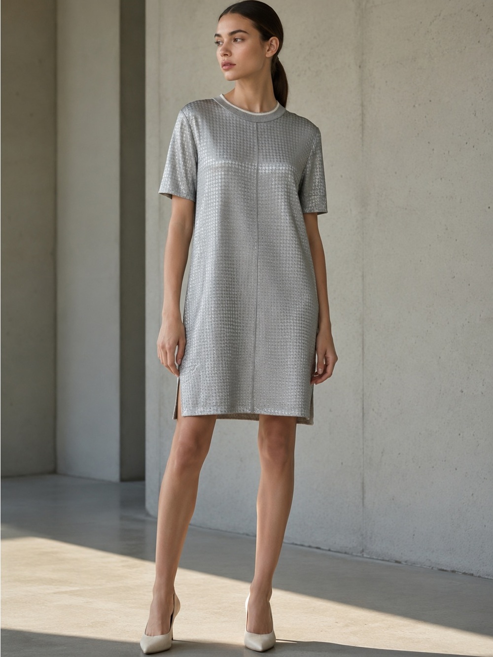 Rag & Bone Silver Metallic Jacquard Shift Dress Minimalist US S